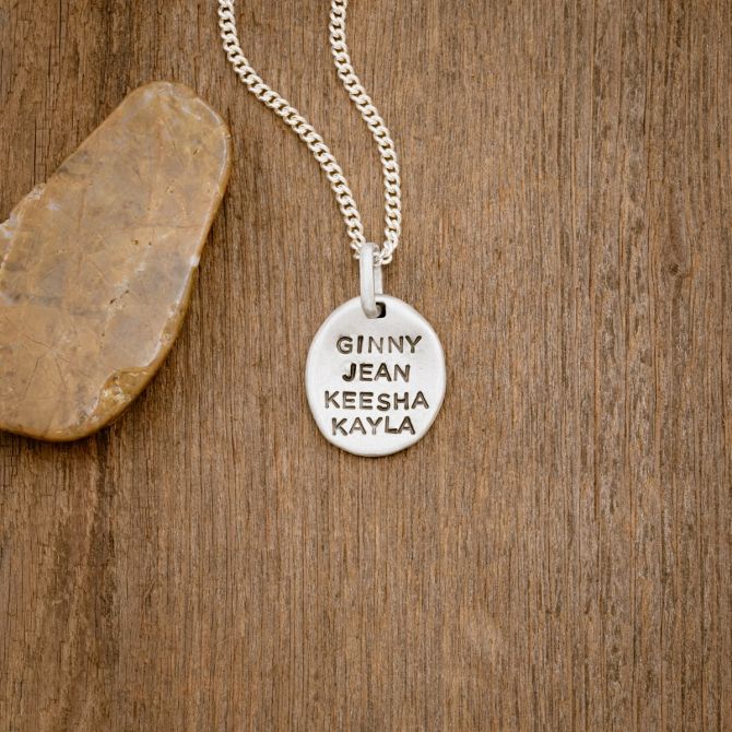Now + Forever necklace handcrafted in sterling silver customizable with 4 hand-stamped lines