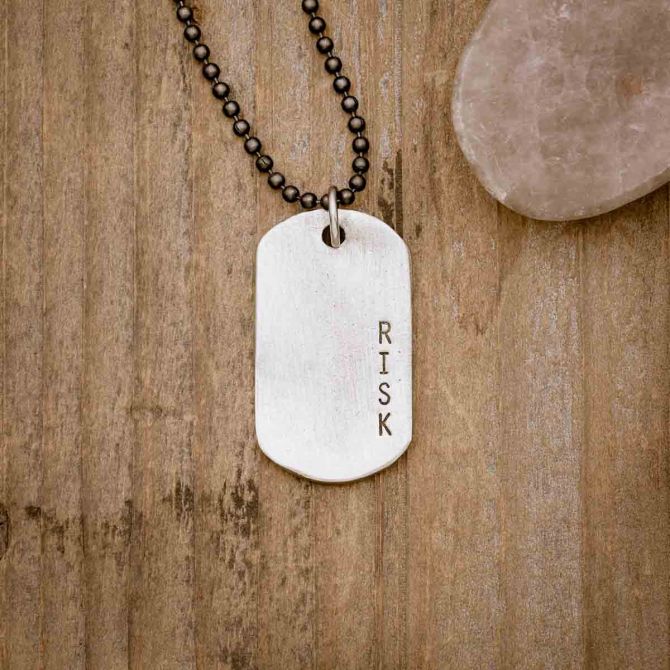 Take Risk Dog Tag Necklace [Pewter]