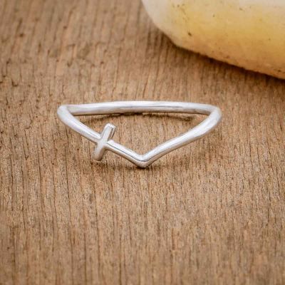 sterling silver At Every Turn Cross Ring, on wood background