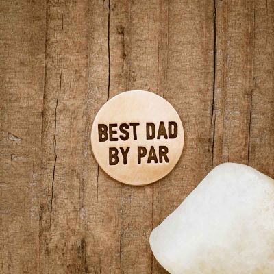 Personalized Bronze Best Dad Golf ball marker on wood background