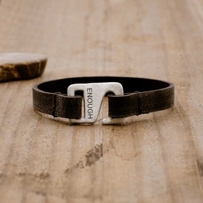 Black Connection bracelet handcrafted with a distressed black leather strap and a sterling silver closure customizable with a name, word or date engraved