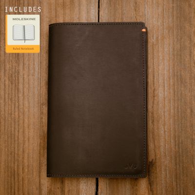 Discover Leather Journal handcrafted in black latigo leather including notebook and hardcover and customizable with up to 3 letter monogram 