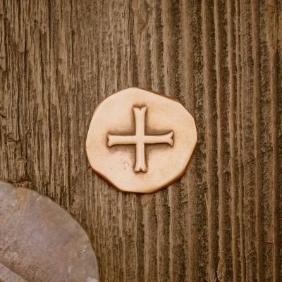 Roman Cross Pocket coin handcrafted in bronze and customizable on the back with up to 4 lines