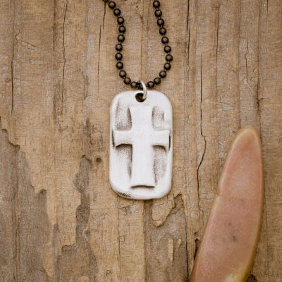 Prevail Cross Dog Tag Necklace [Sterling Silver]