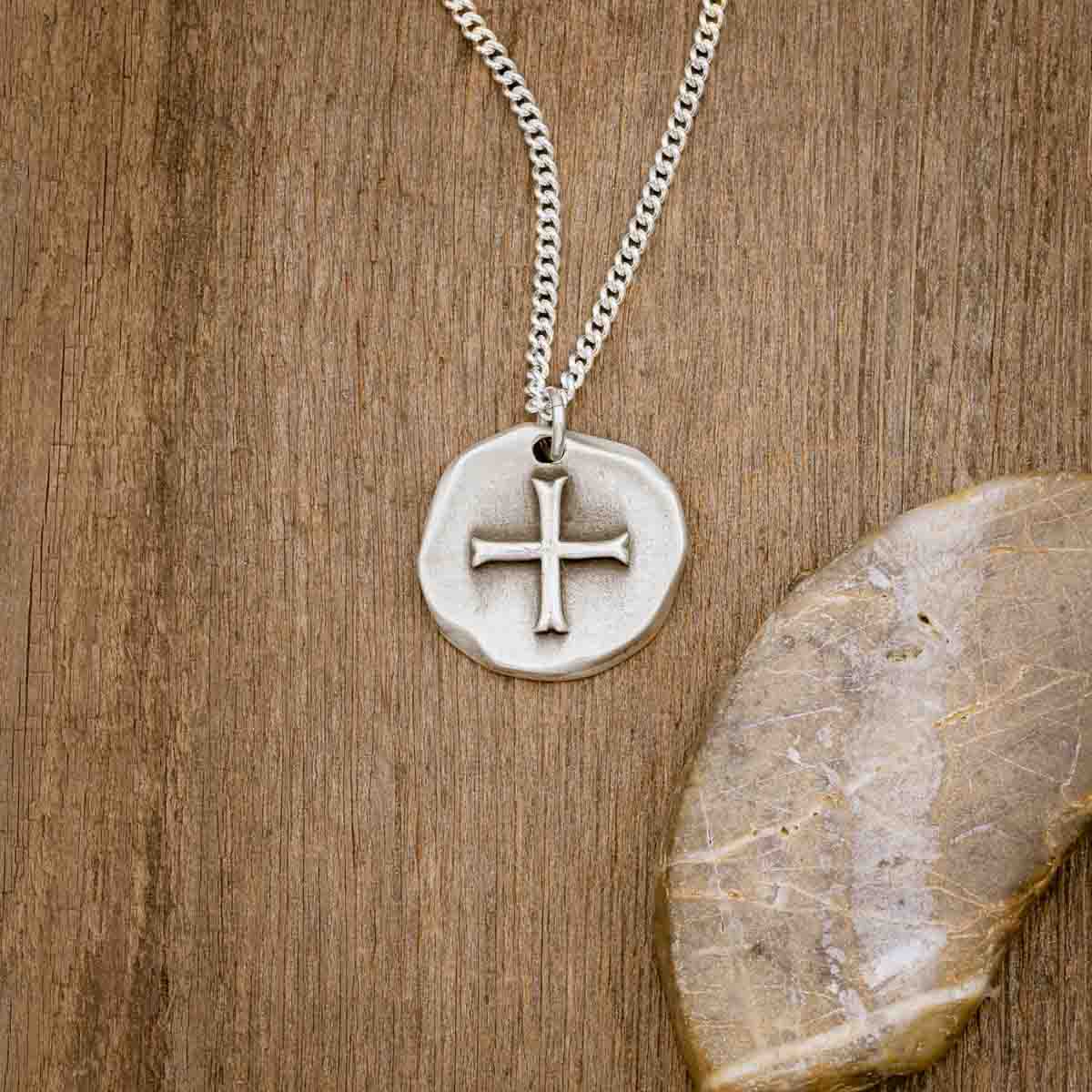 Image of Roman Cross Coin Necklace (Sterling Silver)