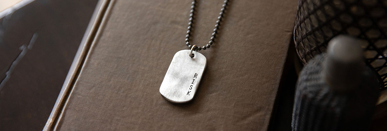 Sterling Silver Dog Tag Pendant Men's Military Army Necklace